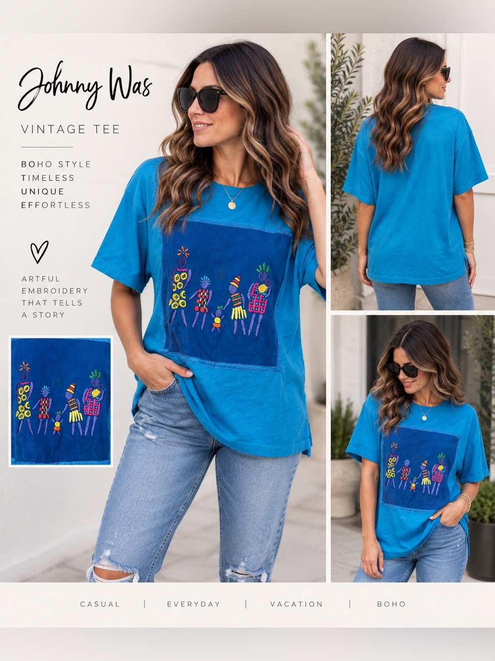 Johnny Was vintage blue tee one size fits all